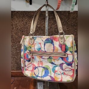 Coach Hallie Tote Poppy Ltd Edition Large Rainbow purse shoulder bag